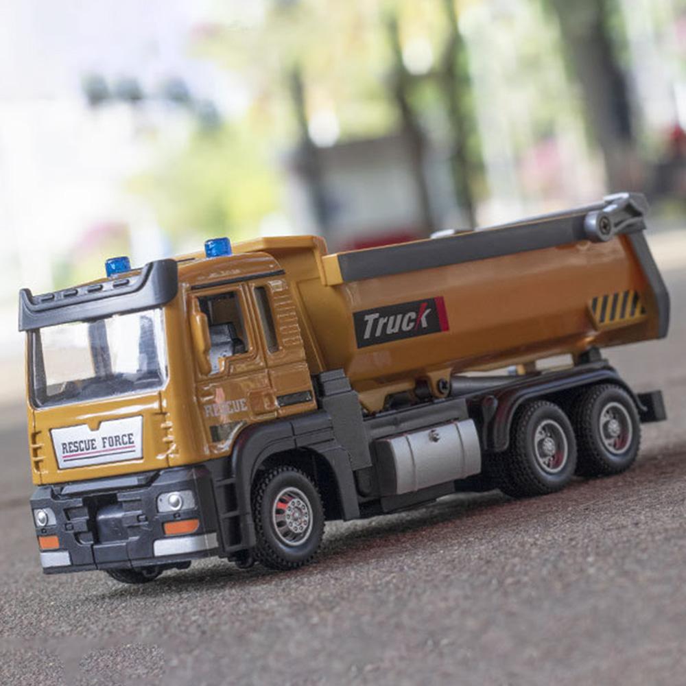 1/32 Scale Toy Car Model Engineering Dump Truck Alloy Diecast Sound Light Pull Back Tipping Bucket Tipcart Vehicle For Boys Gift