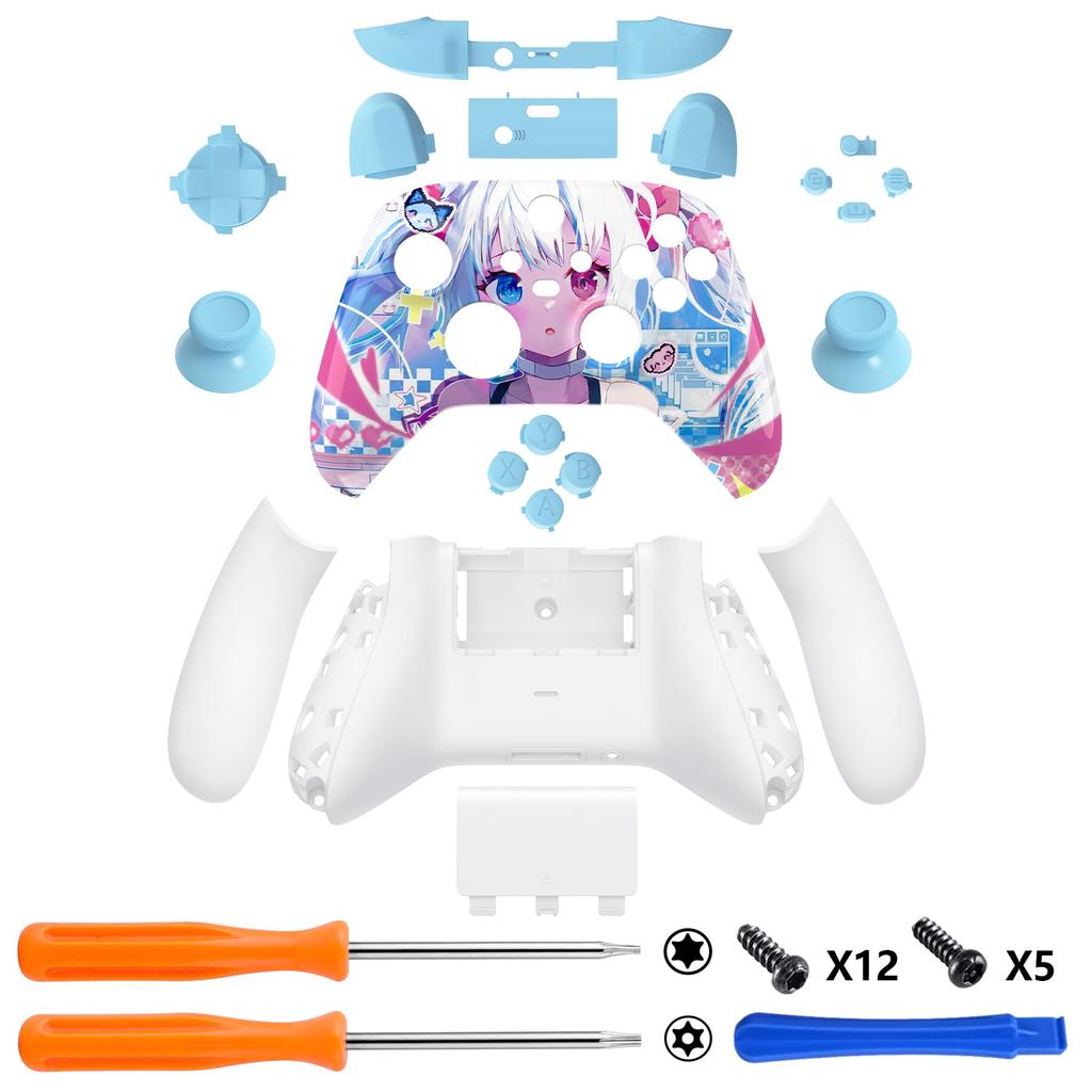 EXtremeRate Vollschalen-Tastenset für Xbox Series X S Ersatz-Seitenleisten-Griffe Vorder- und Rückschalenabdeckung für Xbox Core Wireless Controller Nicht &
