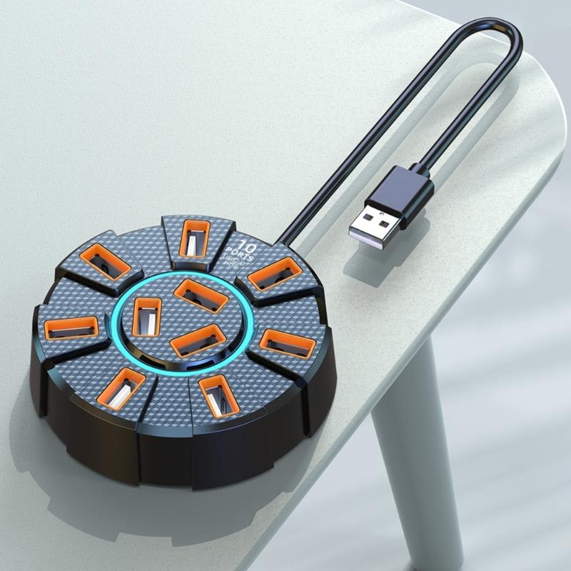 USB Docking Station 10 Port USB 2.0 Hub Expansion Dock Data Transfer Expander USB Extension for Keyboard USB Expander