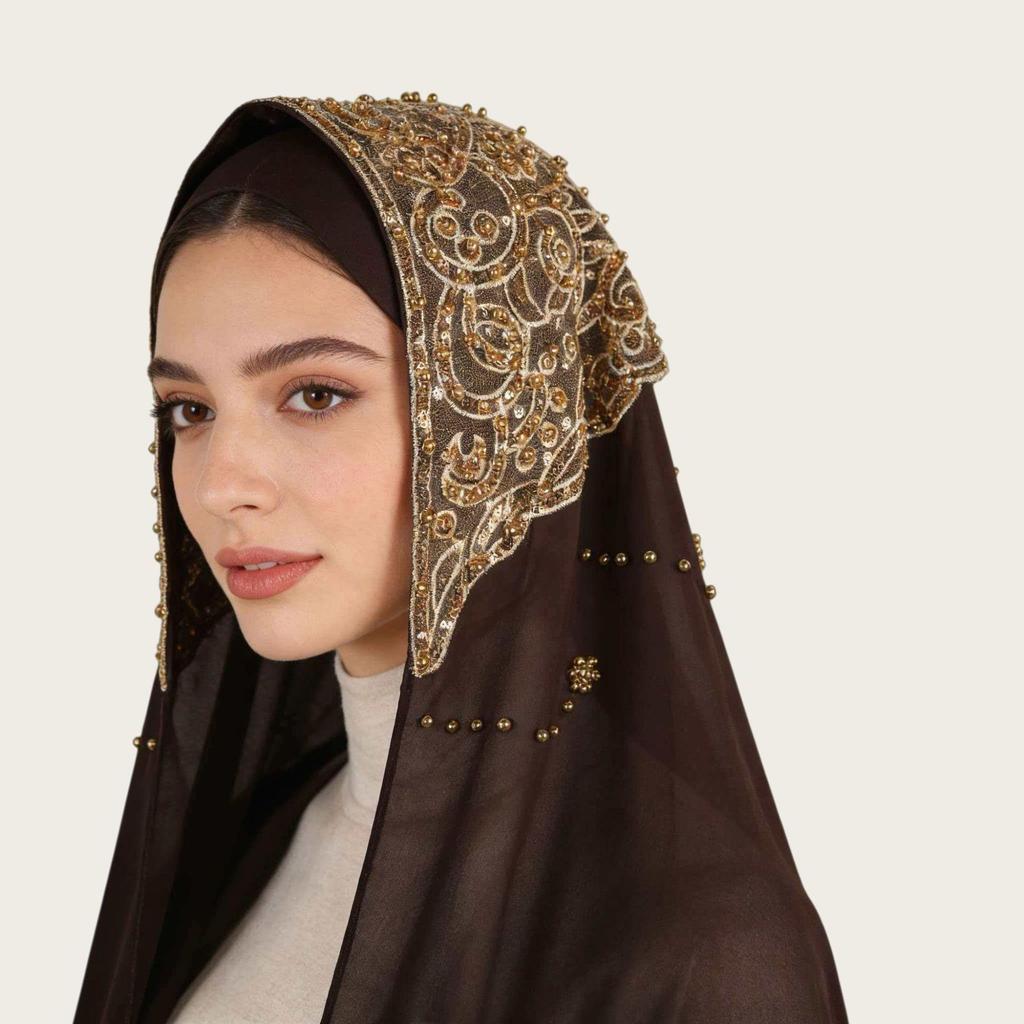A092 Beaded Chiffon Ethnic Headscarf - Southeast Asia Fashion Scarf
