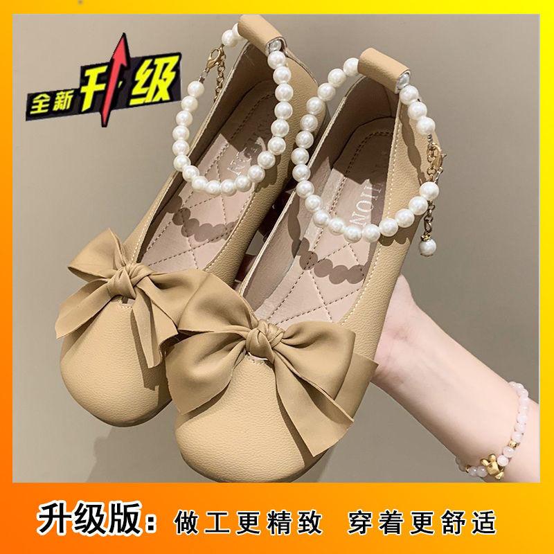 French Mary Jane shoes women's 2025 summer new sweet bow thick heel pearl with skirt small leather shoes