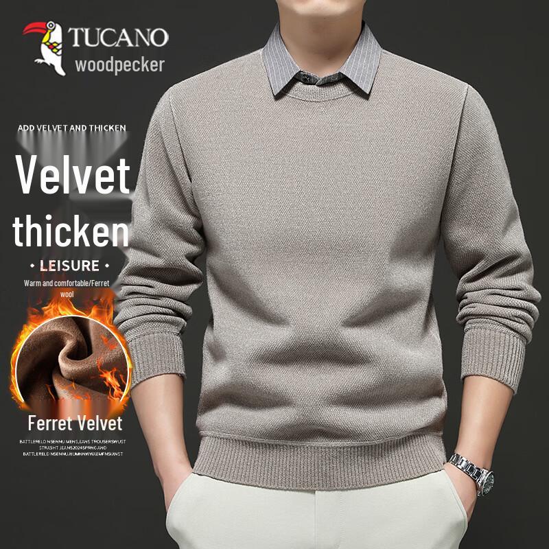 TUCANO Men s Faux Two-Piece Shirt Collar Warm Sweater 125