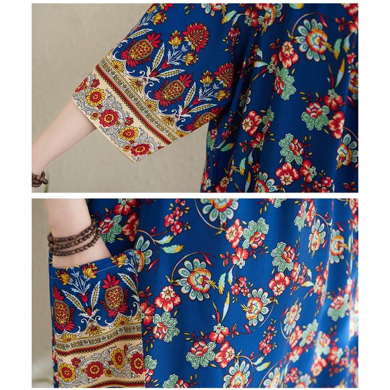 DIMANAF New 2026 Women Plus Size Summer Beach Lady Vintage Floral Long Dress Loose Oversize Maxi Print Sundress Clothing