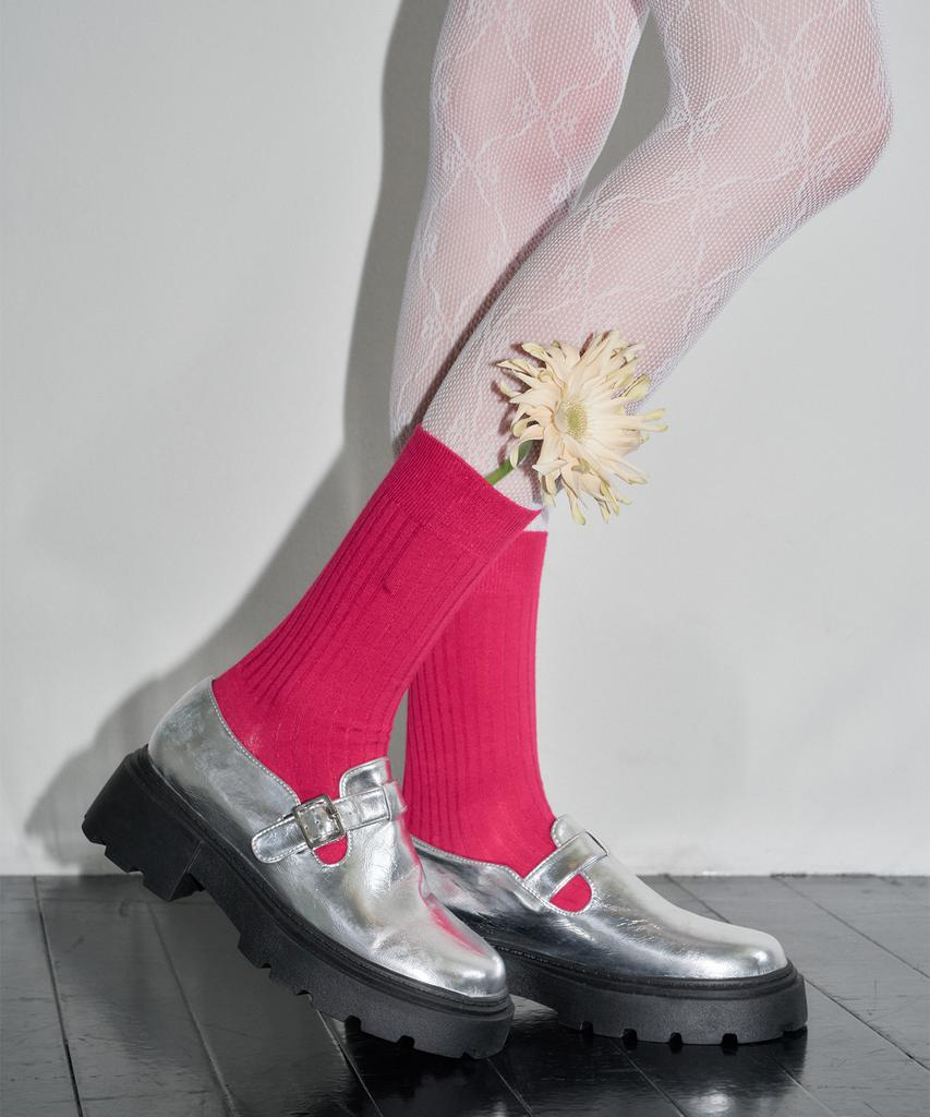 Meonseuinmeonseuaus Essential Ribbed Long Socks Bright Pink