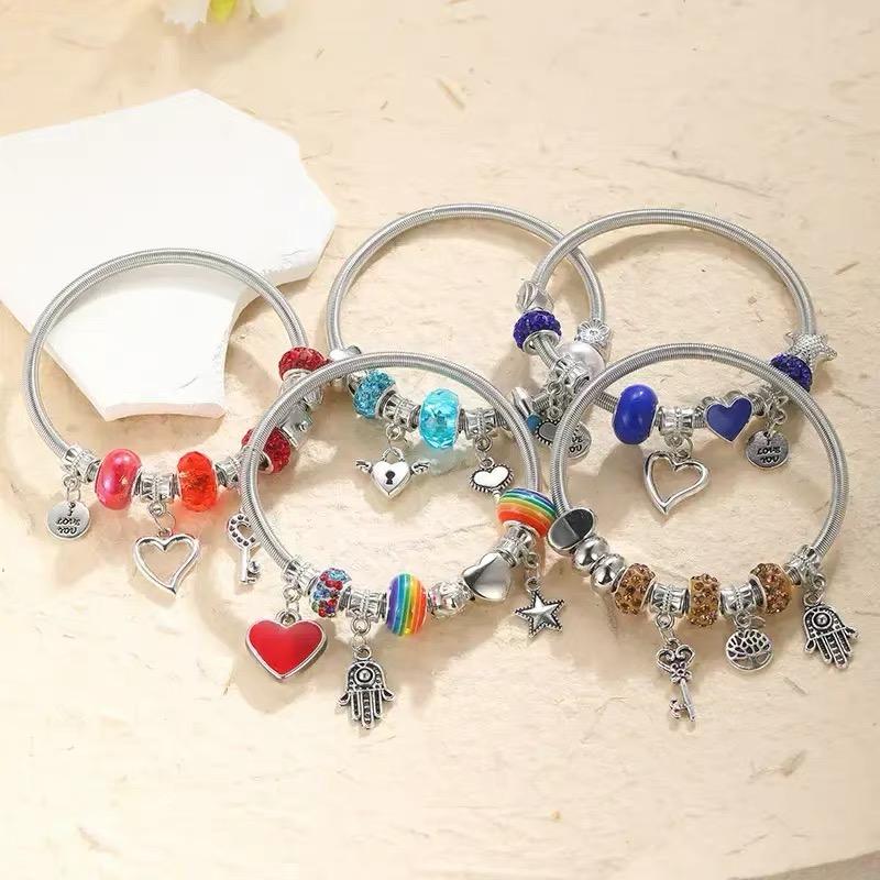 Fashion Beaded Elastic Bracelets Heart Stars Dragonfly Pendant Bangles Women Girls Jewelry Wristband