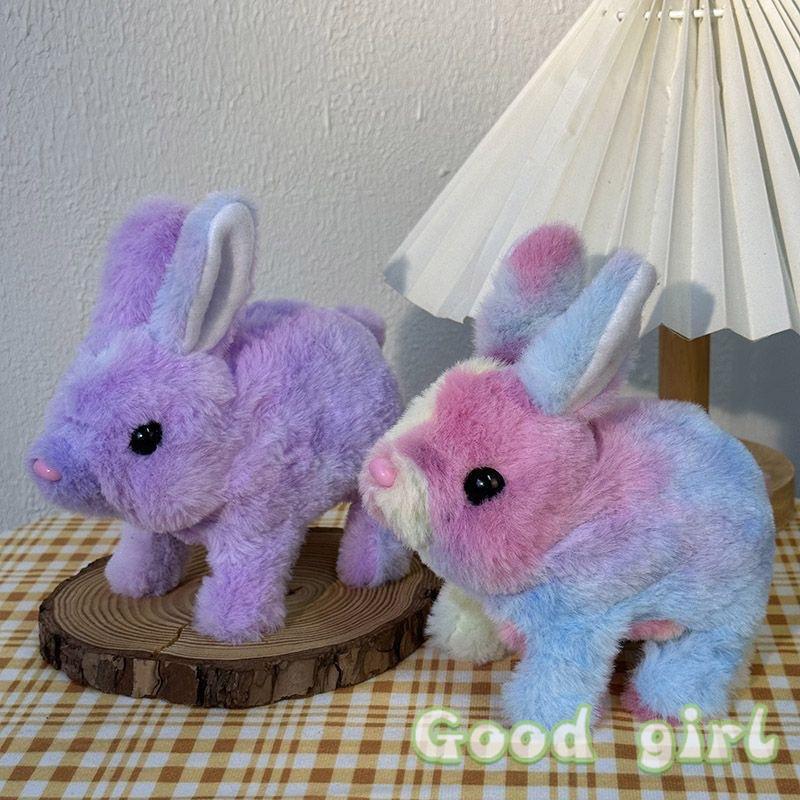 Rainbow Bunny Electric Plush Toy Walking Wiggling Ears Sound Interactive Stuffed Animal Cute Birthday Gift