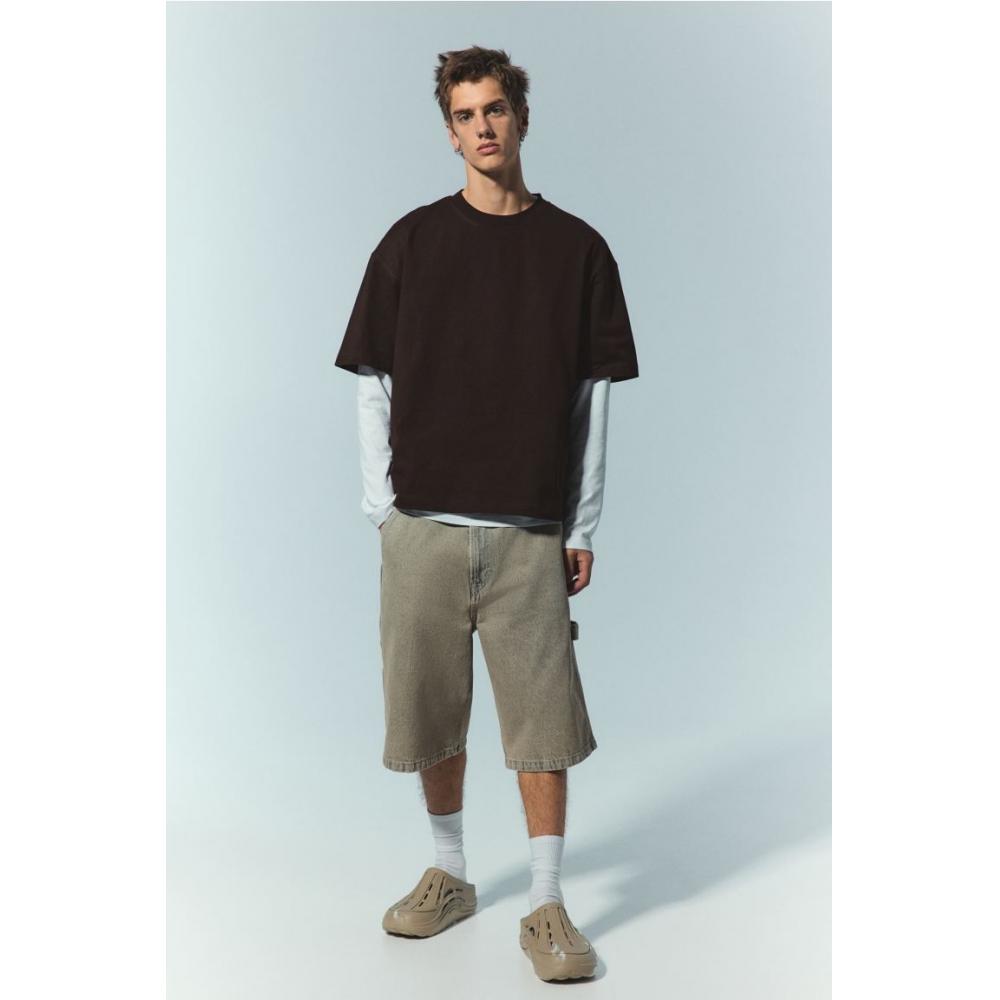 H M Oversized FiT CoTTon T sHirT Dark Brown