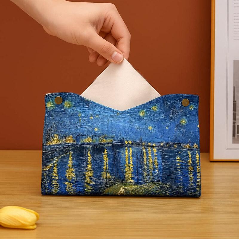 LIEI Light Luxury Leather Tissue Box with Oil Painting Rose Design