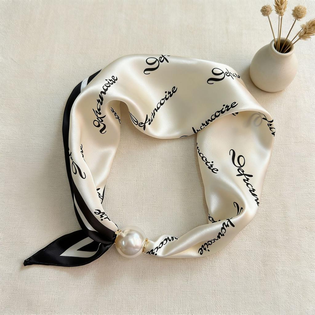 Scarf Magnetic Silk Collarbone Pearl Neck Scarf Thin Lazy Pendant Chain Buckle Bandana Handkerchief Foulards Femme Accesories