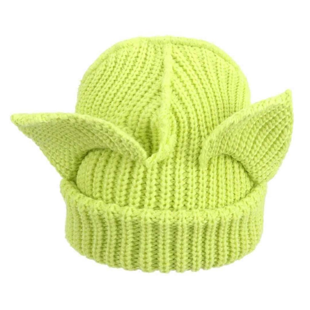 Hat Women's Solid Color Versatile Pullover Hat Devil Ears Thickened Knitted Wool Hat Winter Warm