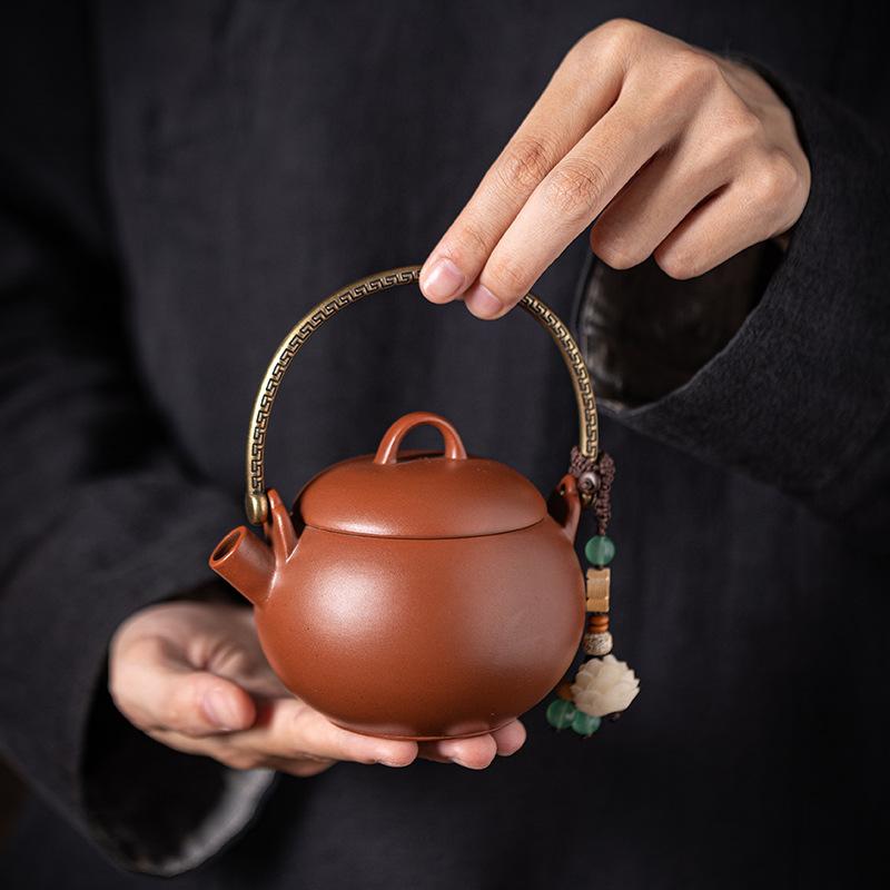 Raw Ore Purple Clay Pot Handmade Beam Pot Retro Simple Brewing Teapot Kung Fu Tea Set Filter Large Capacity Teapot Single Pot