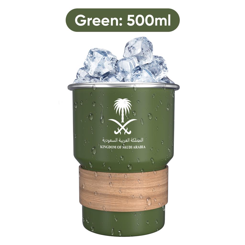 500ML National Emblem of Saudi Arabia Logo Coffee Mug Stainless Steel Water Cup Outdoor Camping Beer Mug with Lid Straw for Gift