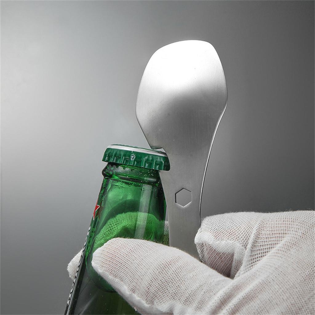Portable Outdoor Utensil Stainless Steel 304 Fork Spoon Bottle Opener All in One For Camping Hiking Picnic Tableware