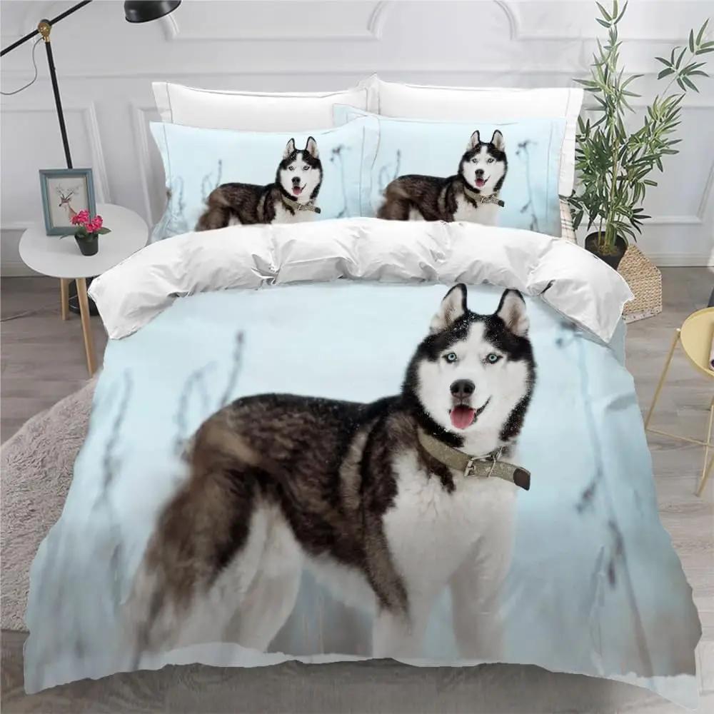 Cute Dog Duvet Cover Twin Full Queen King Siberian Husky Bedding Set for Kids Teens Boys Girls Lovely Pet Animal Comforter Cover