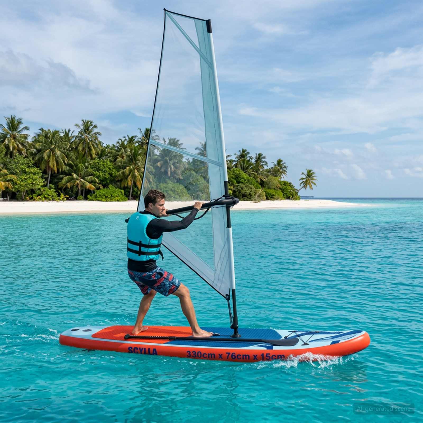 Aufblasbares SUP Board mit Segel SCYLLA 330 x 76 x 15 cm Blau