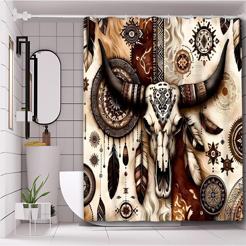 Western Ox Bulls Animal Pattern Indian Style Bathroom Shower Curtain With 12 Hooks Home Bathroom Decor And Accessories