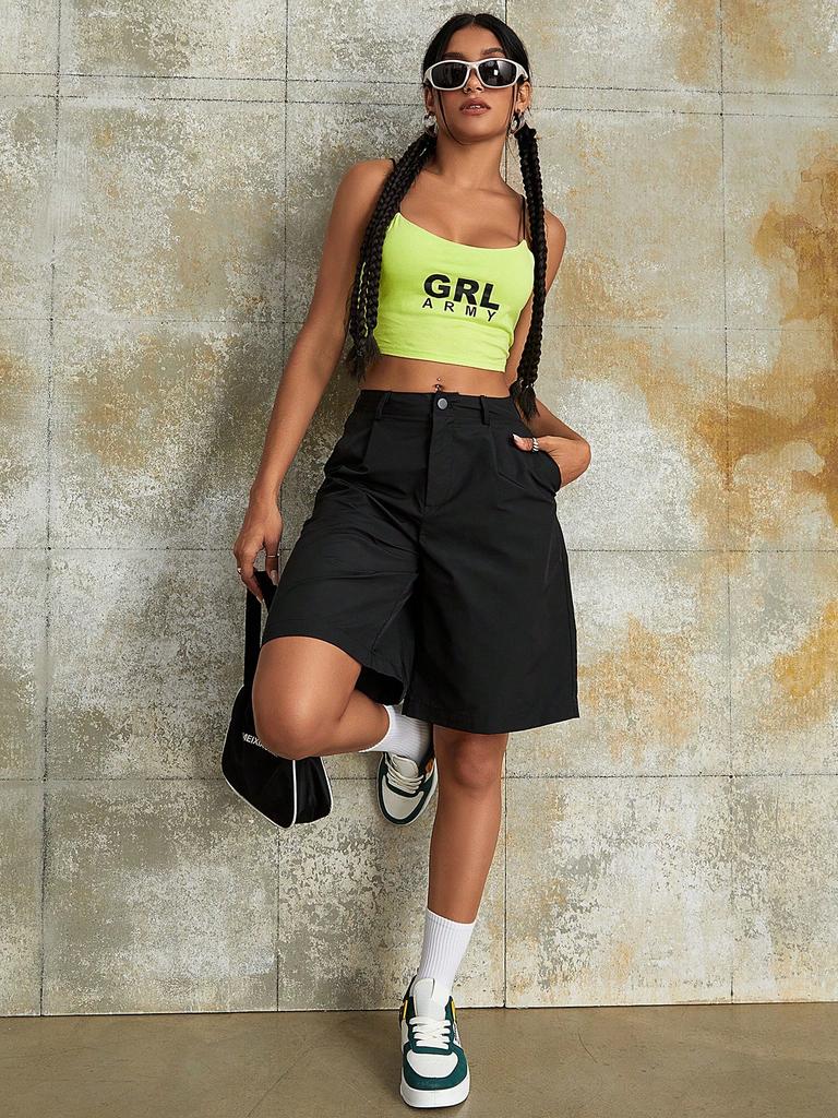 Rose Beauty A Street Casual Solid Elastic Drawstring Waist Baggy Wide Leg Cargo Shorts Spring Outdoor Outfits