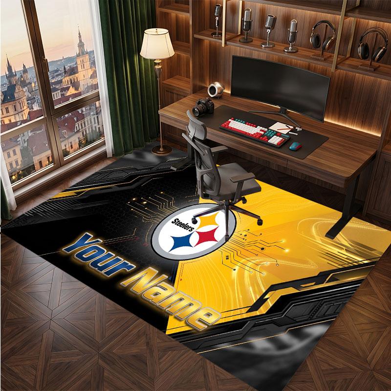 Pittsburgh Steelers Personalisiertes Kristall-Samt-Teppich, Benutzerdefinierter Name Text Weicher Anti-Rutsch-Teppich für Wohnzimmer Schlafzimmer