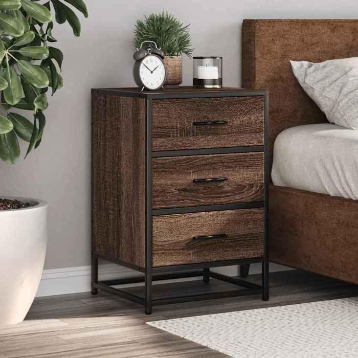 VidaXL Bedside Table Brown Oak 40x34.5x60cm Engineered Wood Metal, Side Table, Bedside Cabinet, Side Table 848723