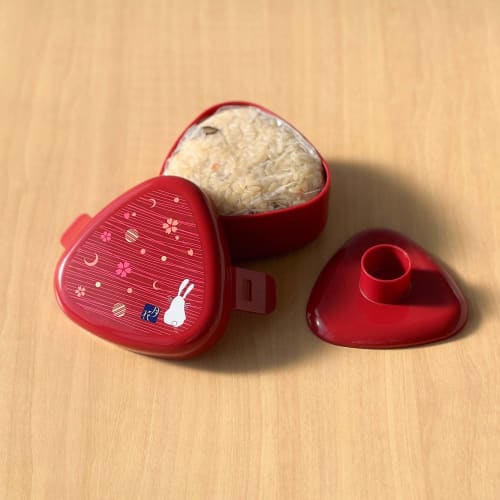 OSK Onigirazu Rice Ball Case (Red), 290ml, with Pressing Mold, Microwave Safe, Antibacterial, Cute, Stylish, Biomass-Based, Eco-Friendly, Perfect for