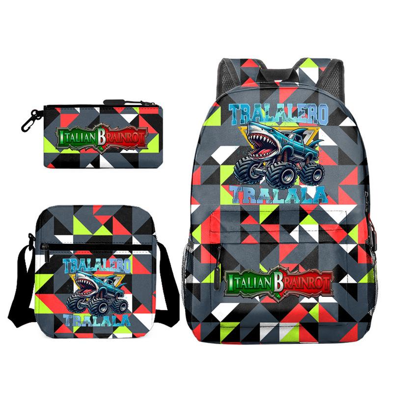 Cartoon abstract Shanhaijing primary school students and teenagers backpack schoolbag tongtongsahur three-piece set L