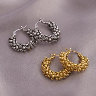 French Light Luxury Unique Ball Wrap Hoop Earrings for Women - High-End Fashion Versatile Studs