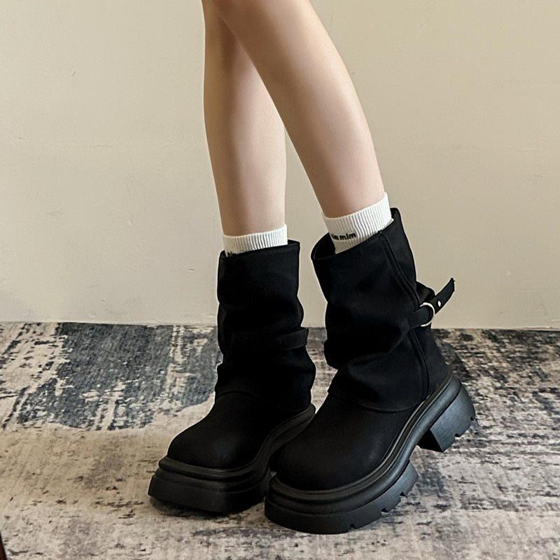 Short Boots British Style Platform Martin Boots Women's New Boots Beautiful Spring and Autumn Brown 2025 Heightening Rad Trousers