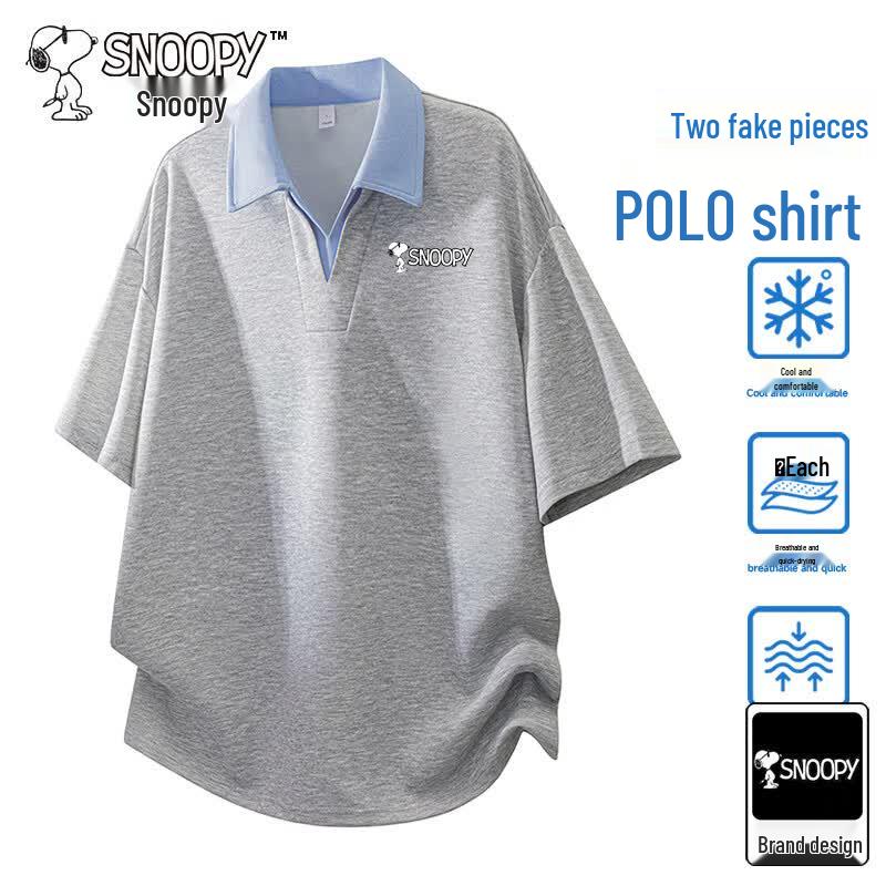Snoopy Men s Short Sleeve Color Block Polo Shirt M