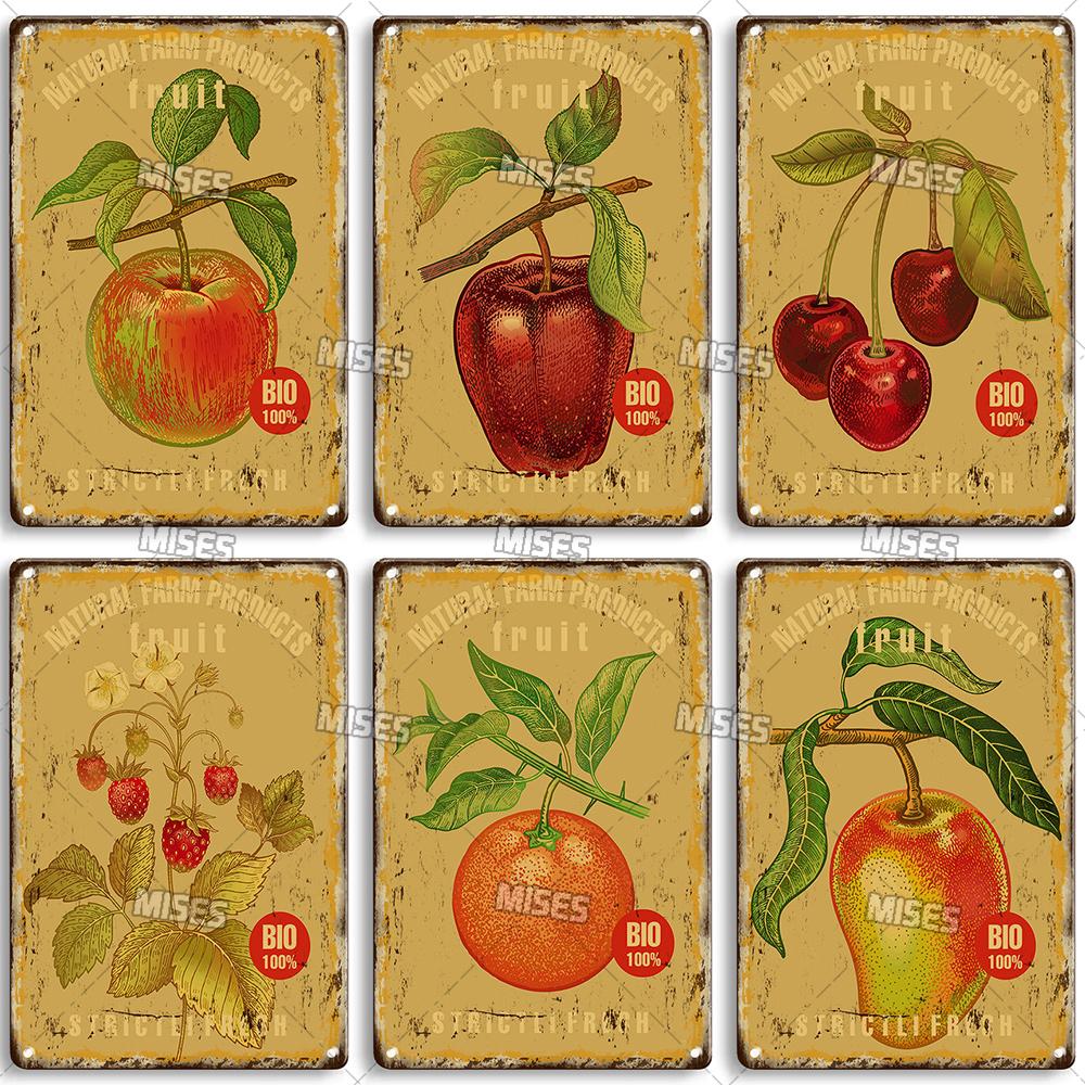 MISES Fruit And Vegetable Metal Poster Decorative Plate Kitchen Vintage Poster Home Bar Farm Industrial Decor Metal Tin Sign