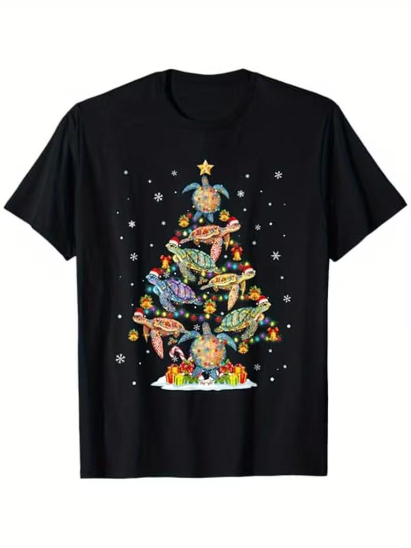 Sea Turtles Lover Xmas Gift Sea Turtle Christmas Tree T Shirt, 100% Cotton, Gift S
