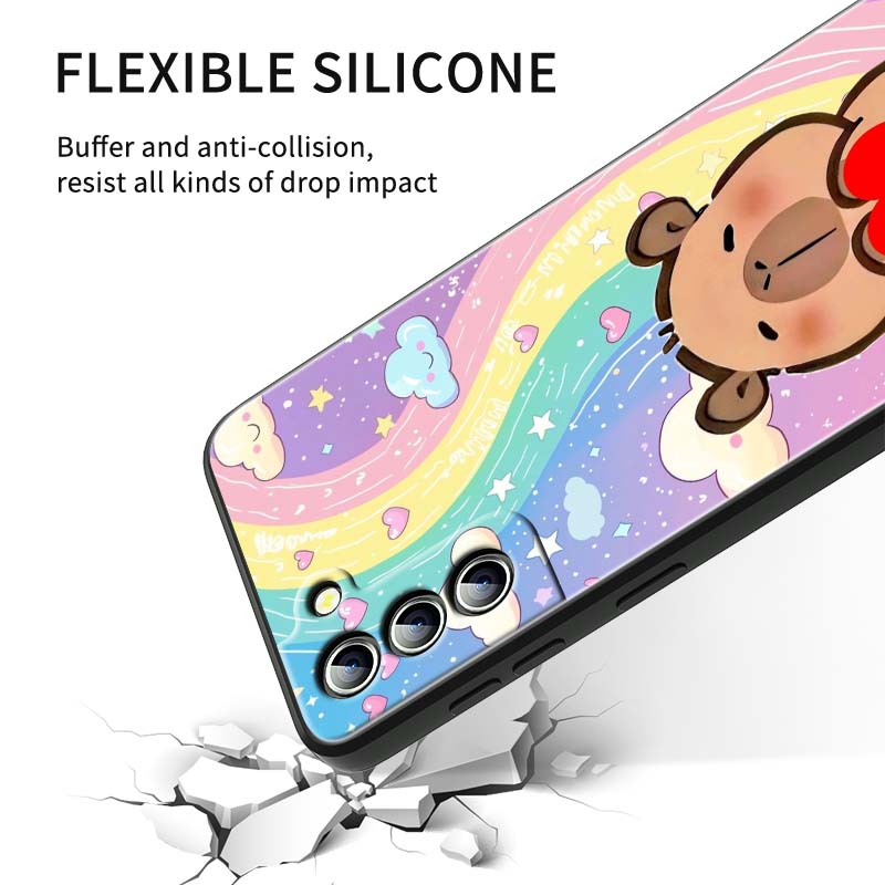 Cartoon Anime Capibala Art Phone Case For Samsung Galaxy S26 S25 S24 S23 S22 S21 S20 Ultra Plus FE 5G Black Soft TPU