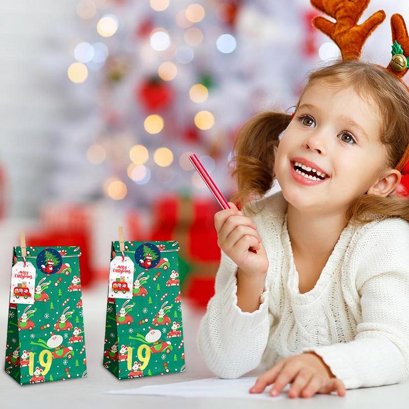 Christmas Wrapping Bags For Gifts Christmas Decoration Bag Kraft Paper 24PCS Christmas Wrapping Sacks Party Favor Bags