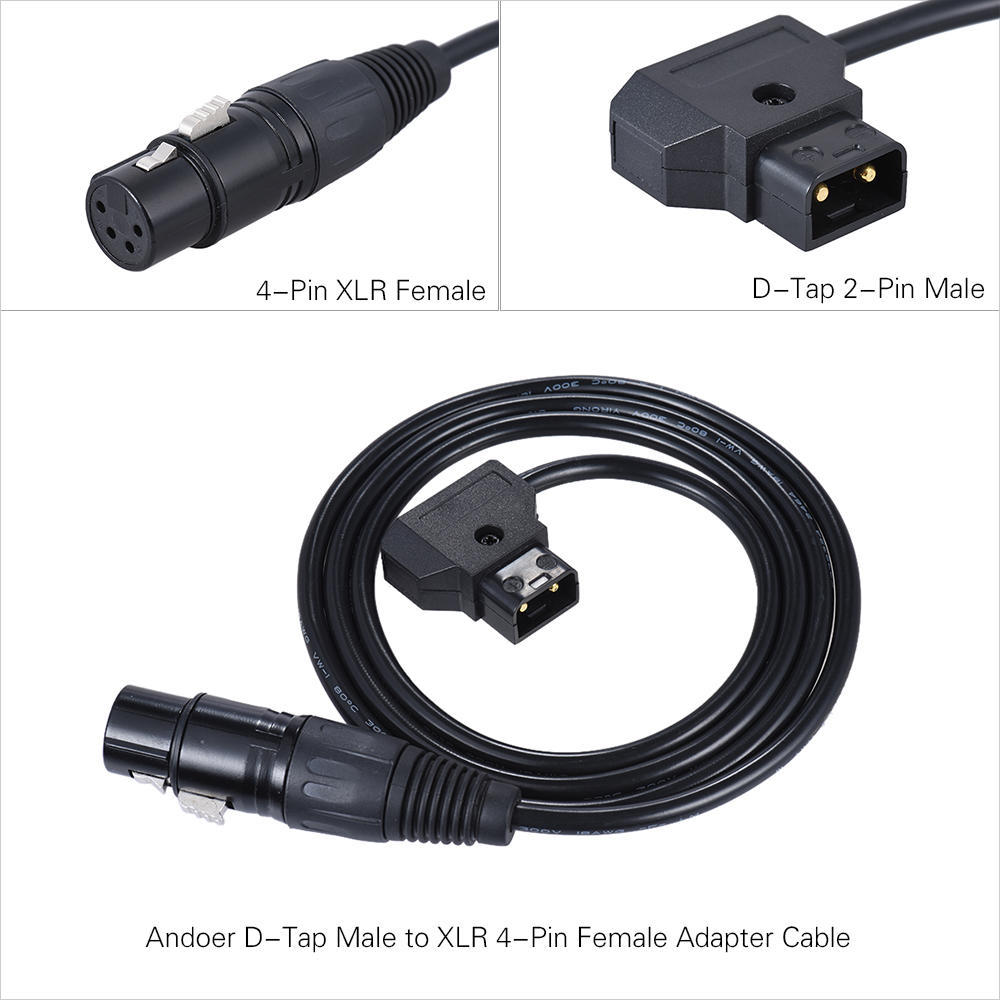 Andoer 100cm 3.3ft D Tap Male To XLR 4 Pin Female Adapter Power Supply Cable Cord for V Mount Battery Plate Camcorder