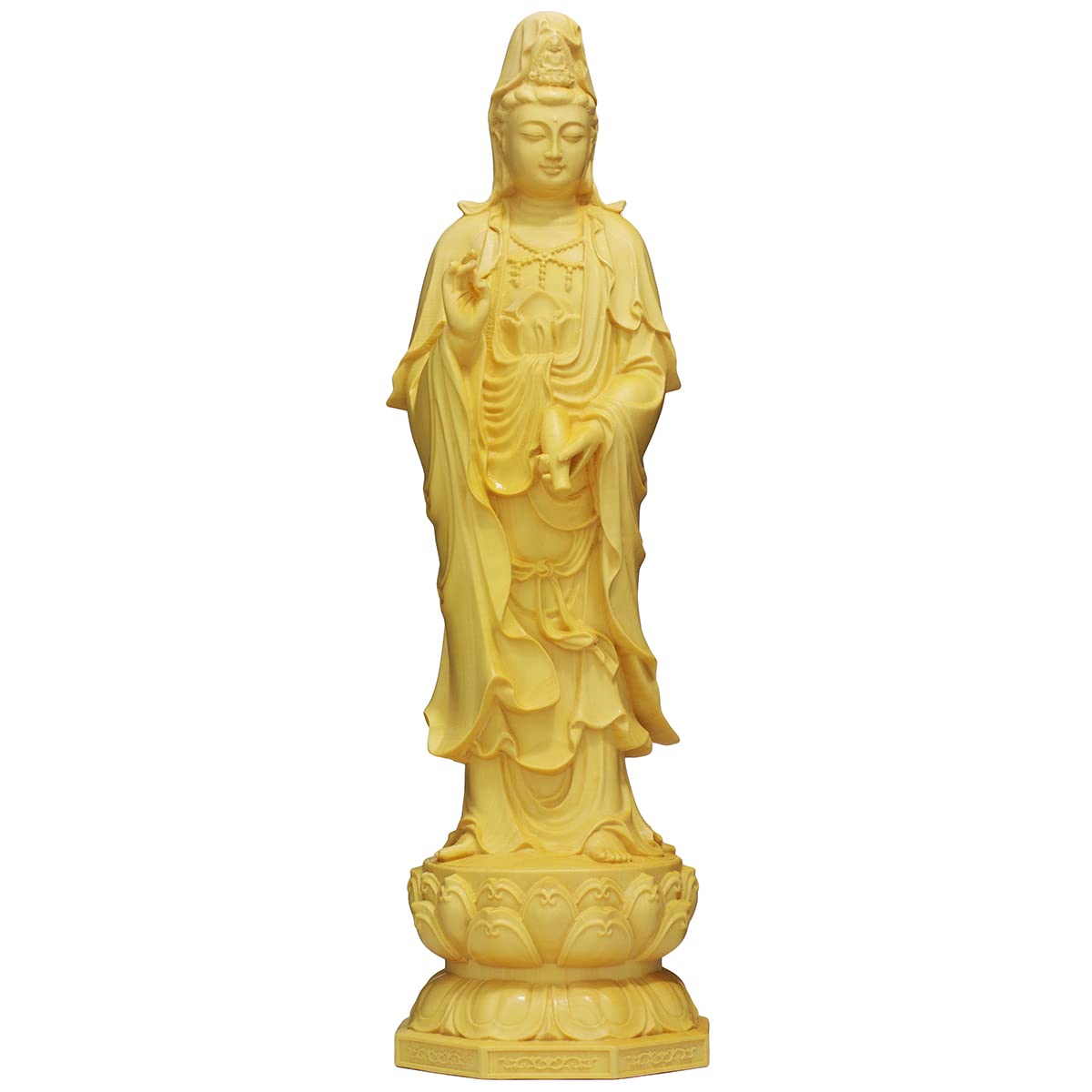 

Standing Kannon Bodhisattva Buddhist Statue, Approximately 20cm Tall, Made of Natural Boxwood, Kannon Statue, Wood Carving, [Product Code]