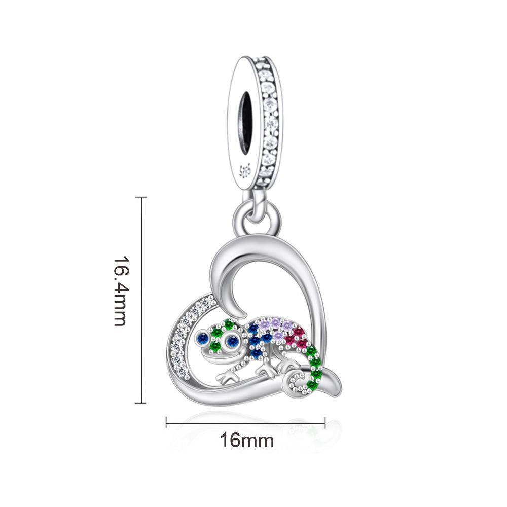 S925 Silver Shiny Zircon Chameleon Pendant Charm DIY Bracelet Necklace Beading Accessories
