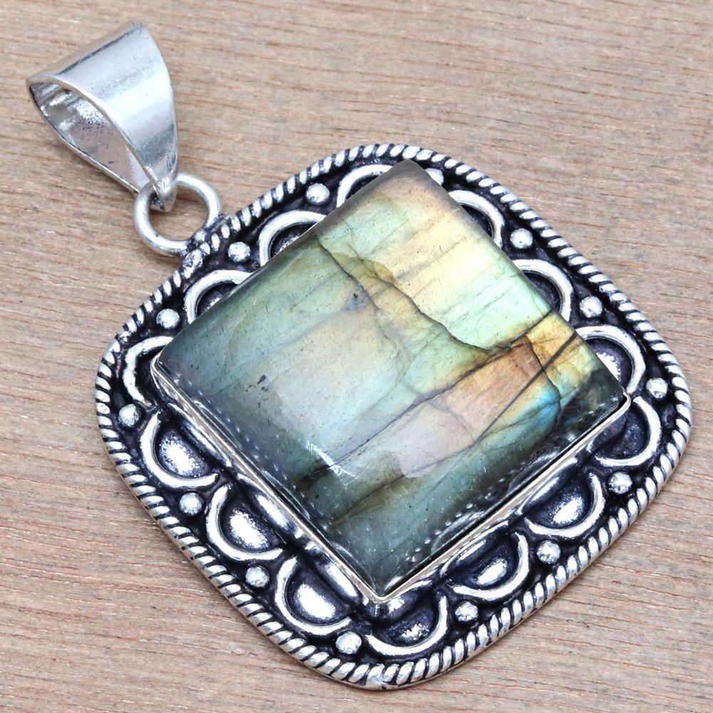 Pendant Shiney Labradorite Gemstone Mother's Day Gift Silver Jewelry 1.75"
