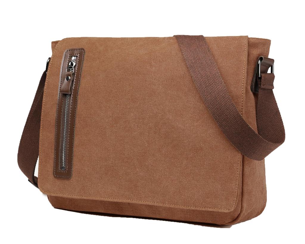 Shoulder Bag Canvas A4 Messenger Bag Crossbody Bag 14in Bag with Back Pocket Commuting to School Travel Large Capacity Casual CC2432 CC-MAX Men's