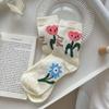 Skateboard Zubehör Damen Tulpen Socken Hase Katze Socken Kritzel Lässige Strumpfwaren Blumen Knöchelsocken