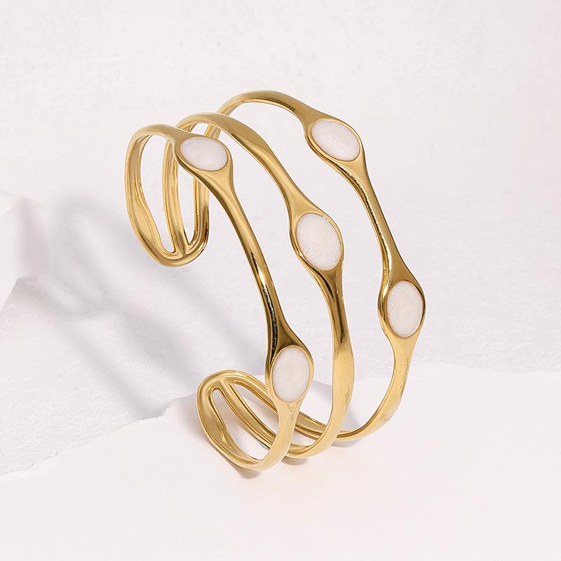 Non-tarnish Luxury New Stainless Steel Open Bracelet Niche High-end 18k Gold-plated Oil Dripping Does Not Fade Jewelry Women