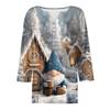 Women's Fashion Casual Christmas Print V-Neck Short Sleeve Decorative Button Three-quarter Sleeve T-shirt Top