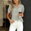 Women’s Check Short Sleeve Blouse with Button Front Puff Sleeves Collared Neck and Loose Fit Casual Top