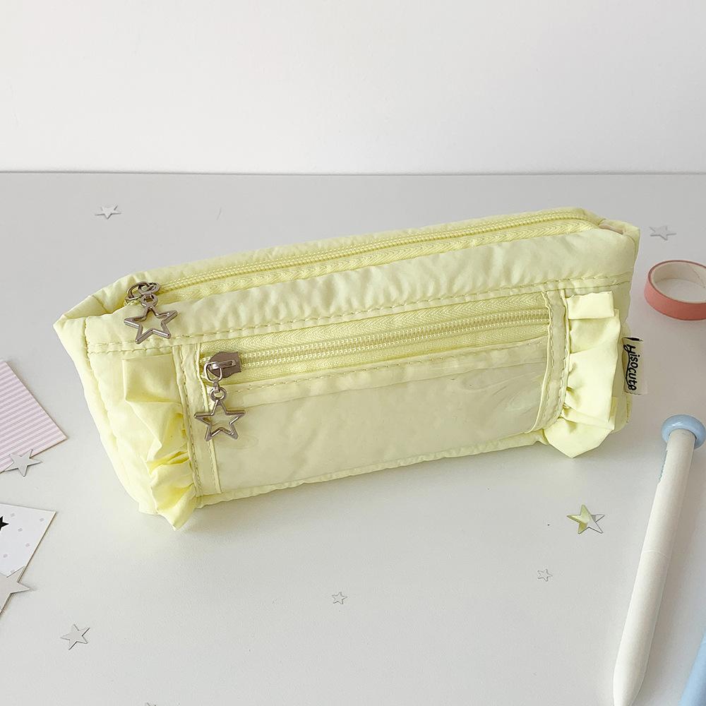 Ins Casual Style Ruffle Pencil Case Aesthetic Multi-Layer Large Capacity Stationery Organizer for School Simplicity Pen Bag
