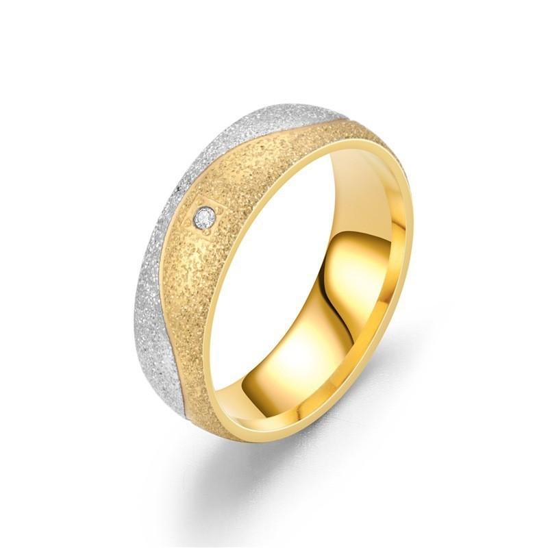 Fashion Titanium Steel Couple Diamond Ring, Matte 18K Gold-plated Men's and Women's Ring Jewelry