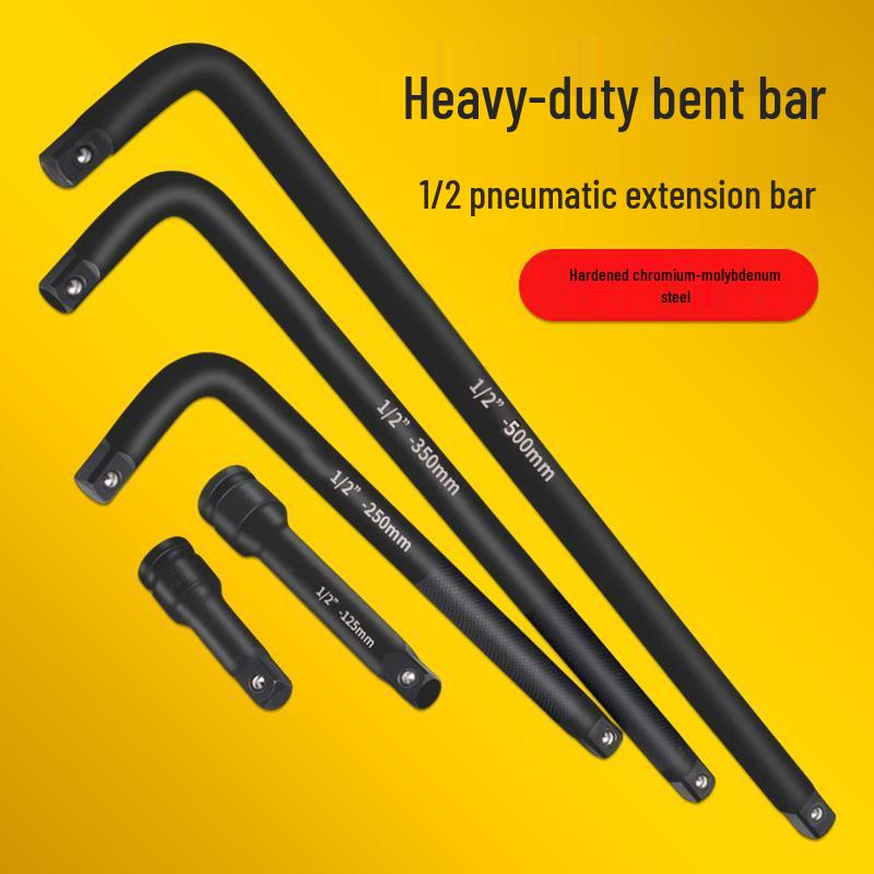 Bară de rupere neagră din carbură, rezistentă, în formă de L, 1/2", cu adaptor de extensie pentru cheie cu impact pneumatic