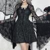Tricou din dantelă neagră, gotic, elegant, cu mânecă evazată, haină, topuri sexy, decupate, cardigan, îmbrăcăminte de stradă