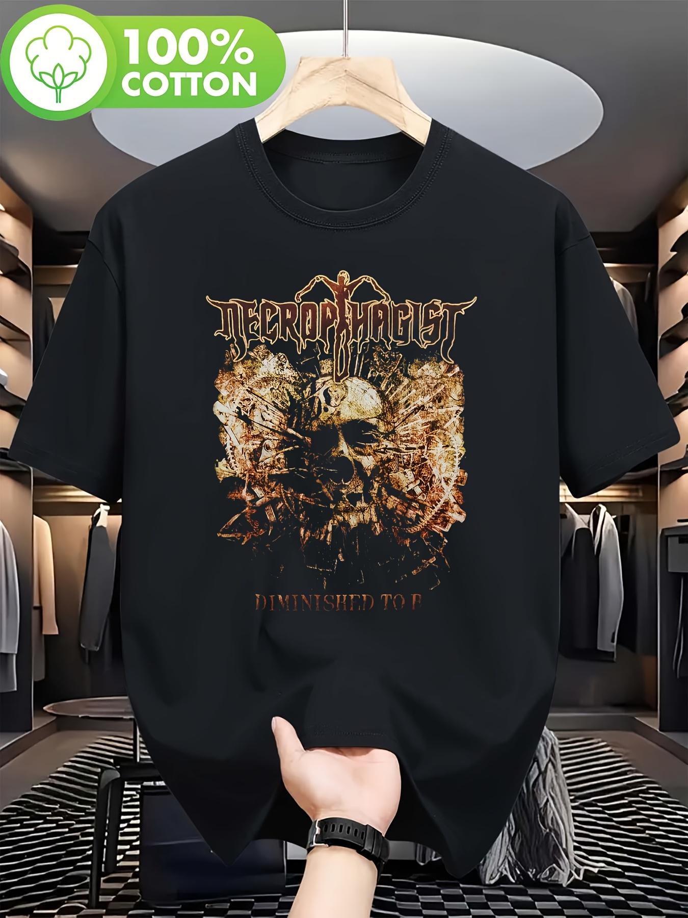 ZX Summer Heavy Metal Patterned Tshirt Showcases Necrophagist Available in Black with Skull and Logo Design Embellished S