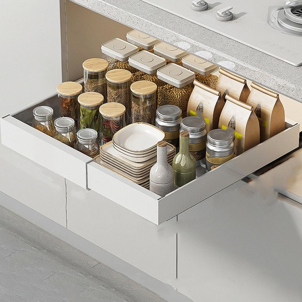 Adjustable Width Kitchen Storage Rack Metal Extendable Pull Out Shelf  Household Goods