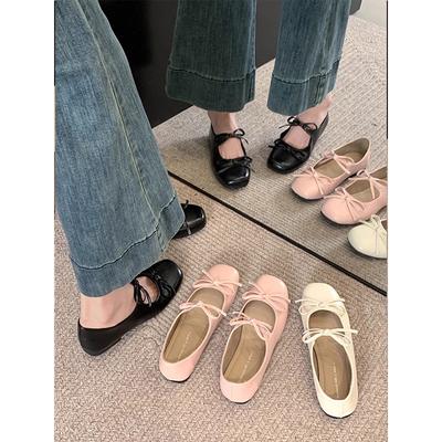 Fairy Style Bow Shallow Mouth Mary Jane 2025 New Temperament Versatile Skirt Flat-soled Small Leather Shoes