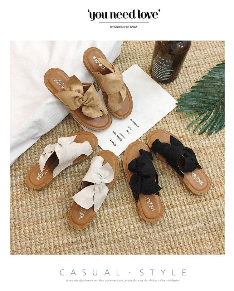 Plus Size Korean Style Non-Slip Flat Bow Beach Slippers for Women - New Summer Arrival