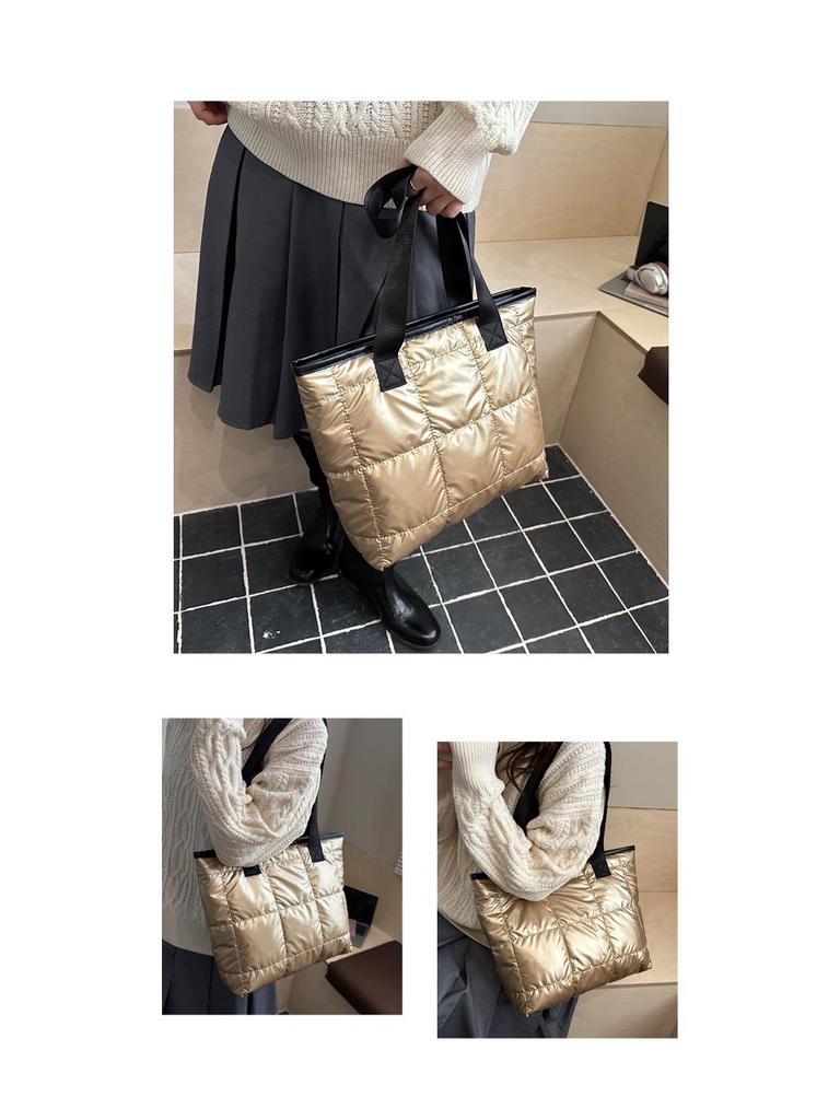 Korean Style 2025 Cotton Padded Large Tote Bag - Lightweight, Fashionable Single Shoulder Bag for Women